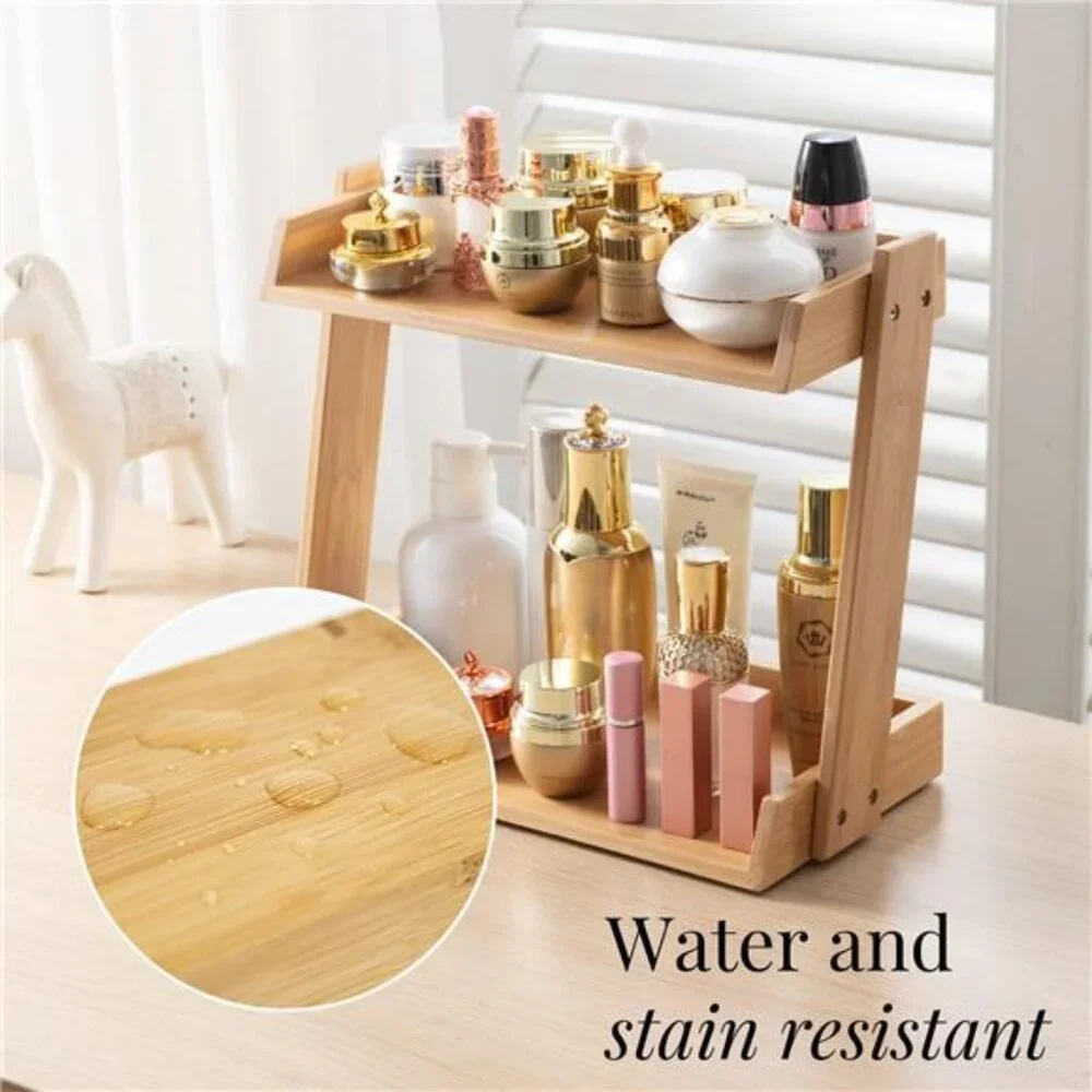 Bamboo Makeup & Countertop Organizer, Small -2 Layer Cosmetics,Lipsticks,Jewelry